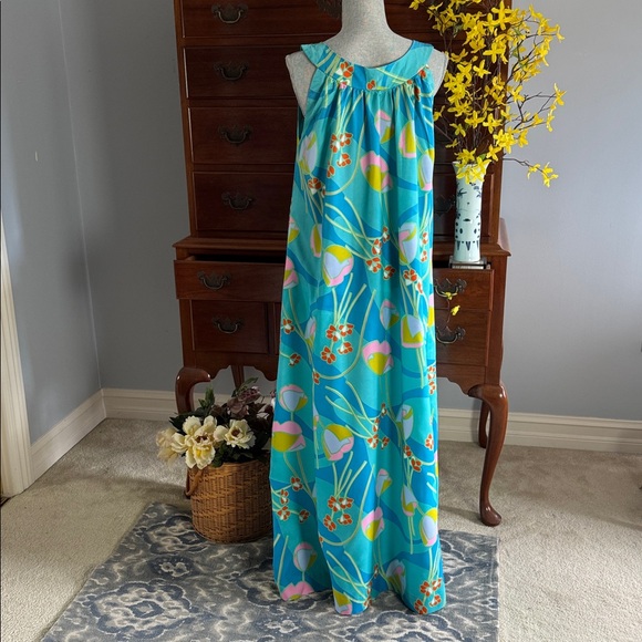 Vintage Anne Fogarty House Dress Mumu Lounge Caftan Bold Floral Mod MCM - Picture 6 of 12